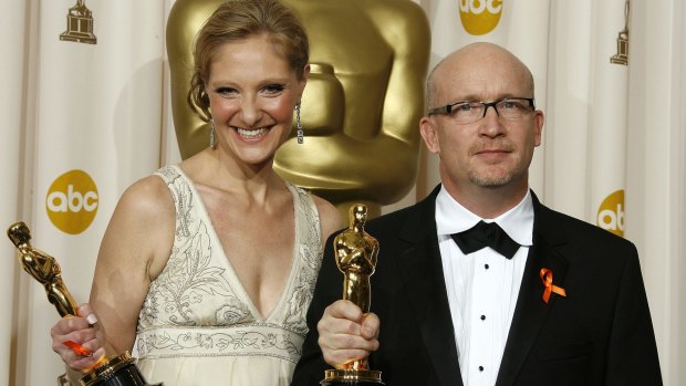 Producer Eva Orner and director Alex Gibney after winning best feature documentary at the Oscars for <i>Taxi to the Dark Side</i> in 2008.