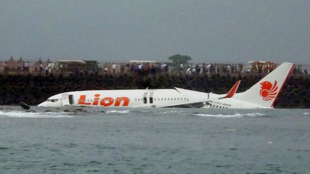The Lion Air jet crashed into the sea near Denpasar airport, Bali. 