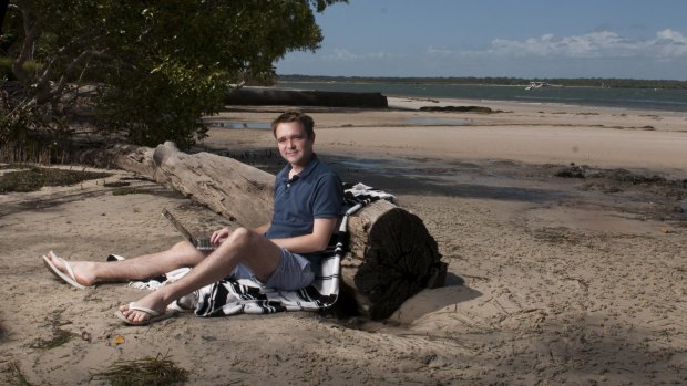 The former assistant minister for innovation Wyatt Roy, pictured "at the office" on Bribie Island while he was a member of Parliament.