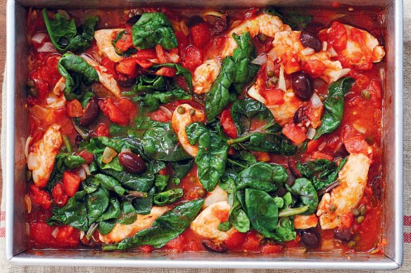 Raid the pantry for this one-pan chicken puttanesca.