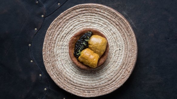 Raw long-spined sea urchin tart at Vue de Monde.