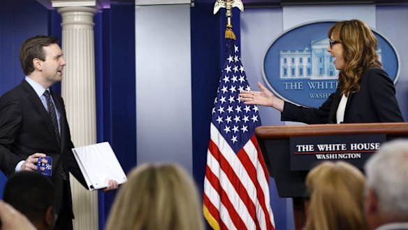 Allison Janney, at the White House on Friday, played presidential press secretary C.J. Cregg on the television drama The West Wing.