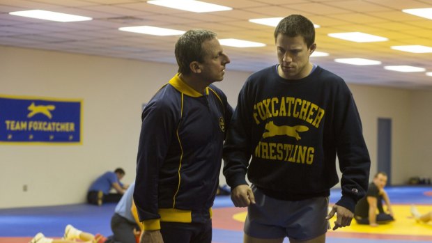 Steve Carell, left, and Channing Tatum in <i>Foxcatcher</i>.