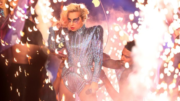 Plenty of fireworks but none aimed at Trump: Lady Gaga performs during the Super Bowl 51st halftime show.