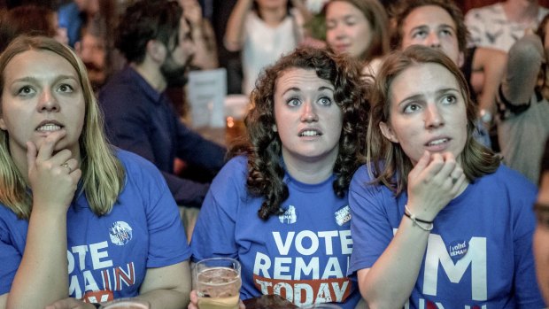 Remain supporters at a referendum results party in a London pub.