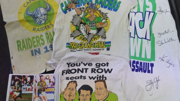Canberra Raiders memorabilia from the 1980s and 1990s.