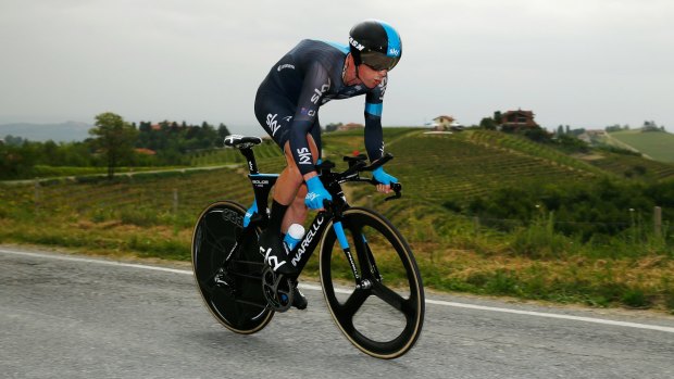 Revitalised: Chris Sutton, racing for Team SKY, during the 12th stage of the 2014 Giro d'Italia, a 42-kilometre individual time trial between Barbarasco and Barolo.