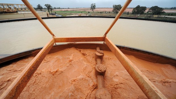 Zircon is separated from dirt in a thickening tank at Iluka Resource's plant in Hamilton, Victoria. The zircon producer said its September-quarter revenue rose more than 26 per cent. 