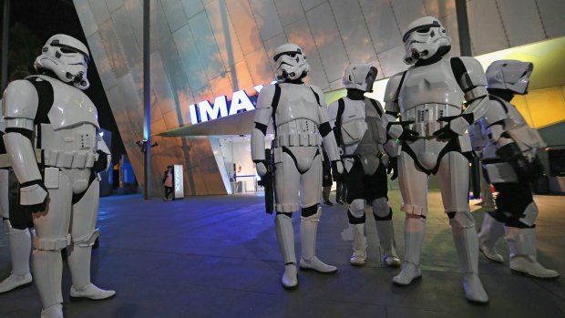 MELBOURNE, AUSTRALIA - DECEMBER 16:  Star Wars fans are seen ahead of a special 12.01am screening of Star Wars: The Force Awakens at IMAX on December 16, 2015 in Melbourne, Australia.  (Photo by Wayne Taylor/Fairfax Media)