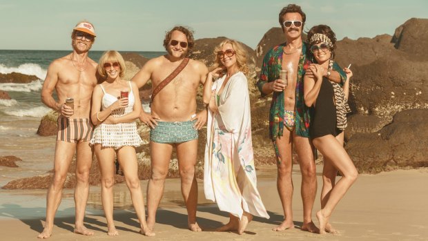 The 70s are back: (from left) Guy Pearce, Kylie Minogue, Jeremy Sims, Asher Keddie, Julian McMahon and Radha Mitchell in Flammable Children.