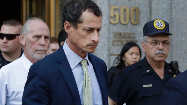 Former Congressman Anthony Weiner leaves a federal court in New York following his sentencing to 21 months in prison for sexting.