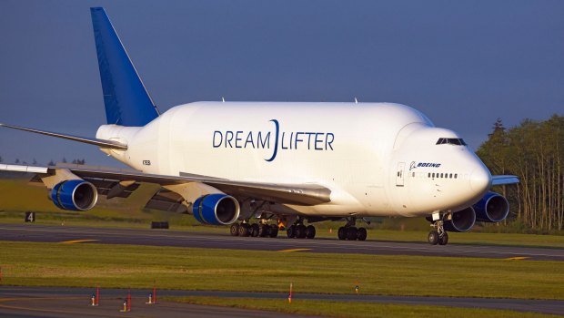 The Dreamlifter is a modified 747 jumbo jet that, as the name suggests, was created to carry parts of the 787 Dreamliner. Boeing has four of the large transport aircraft. 
