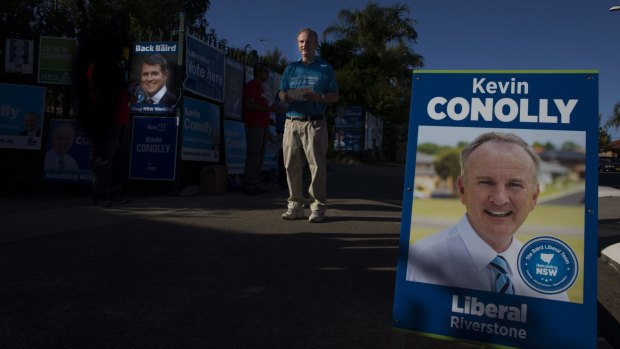 Election day: Riverstone MP Kevin Conolly at the Quakers Hill East Public school polling station in August.