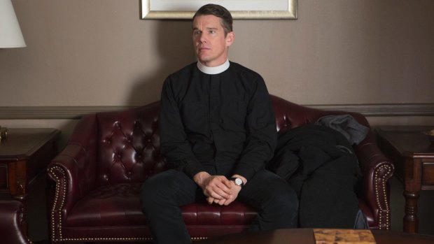 Ethan Hawke as Reverend Toller in First Reformed.