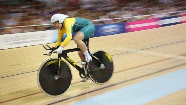 Flying: Anna Meares en route to her third gold medal in the time trial.