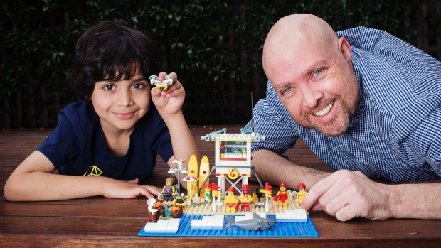 Damian MacRae and his son Aiden have created a "surf" Lego range to raise awareness about sun safety.