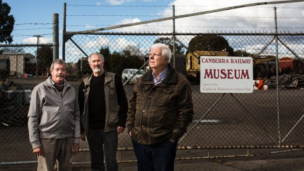 Historic artifacts from Canberra's railway museum will be auctioned off to pay off creditors of the ACT division of the Australian Railway Historical Society. Concerned citizins (from left) Paul Gillespie, Gavin Young, and John Davenport believe Canberra is going to lose a significant amount of heritage and history in the fire sale.