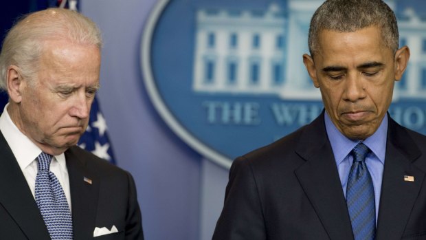US President Barack Obama and Vice-President Joe Biden speaking after the deaths of nine people shot at a historic black church in Charleston, South Carolina.