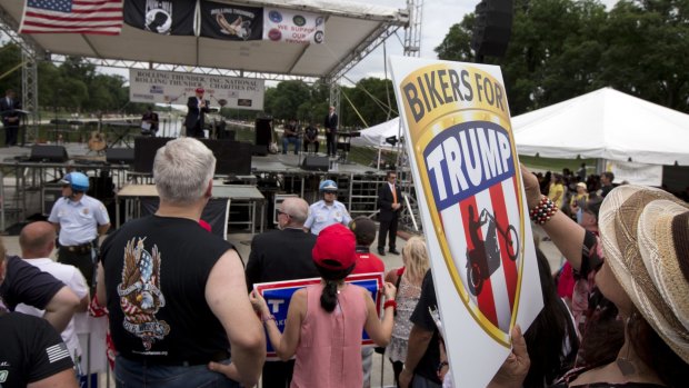 Trump supporters and bikers at a Rolling Thunder rally in Washington on Sunday.