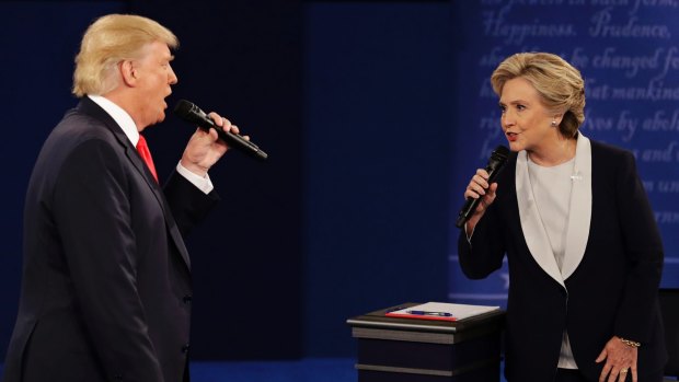 Republican nominee Donald Trump and his Democrat opponent Hillary Clinton square off in the second presidential debate.