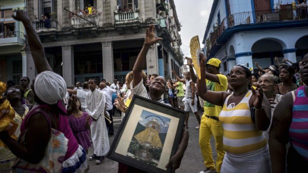 A procession for Cuba's patron saint, the Virgin of Charity of Cobre, on her feast day in Havana, Cuba earlier this month. 