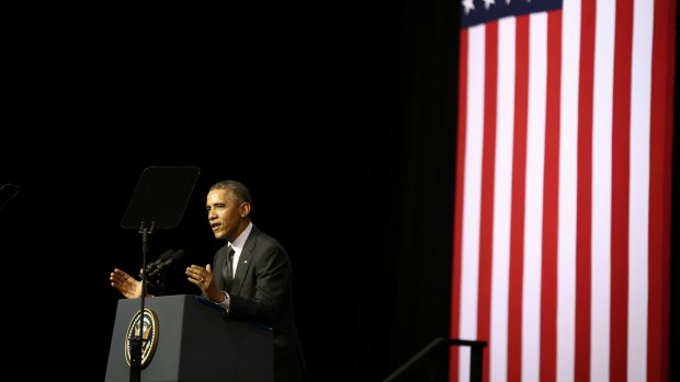 Wide-ranging: US President Barack Obama delivers his speech in Brisbane.