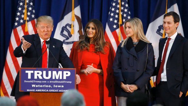 Donald Trump, with wife Melania, daughter Ivanka her husband Jared Kushner.