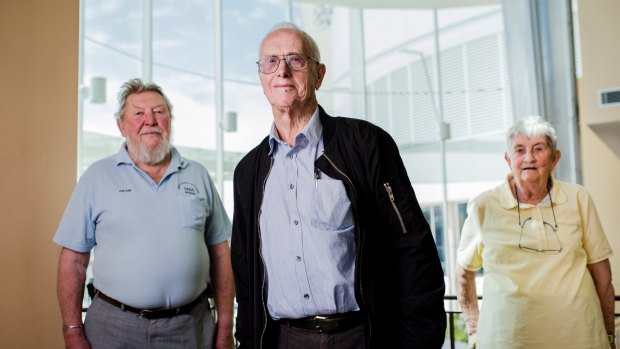  From left, former scheme workers Artur Baumhammer, 81, Denis Woodhams 84, and Dorothy Karman 83.