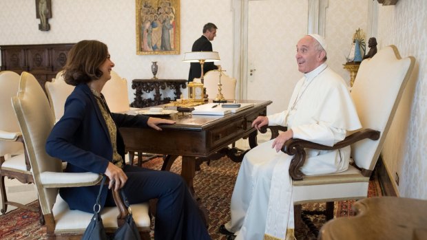 Fake news foes: Pope Francis meets Lower Chamber President Laura Boldrini during a private audience at the Vatican.