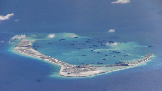 Chinese dredging vessels are purportedly working in the waters around Mischief Reef in the disputed Spratly Islands in the South China Sea.