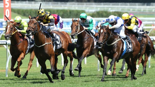 Lucky pair: Hugh Bowman drives Griante to victory in the Wenona Girl Handicap at Randwick.