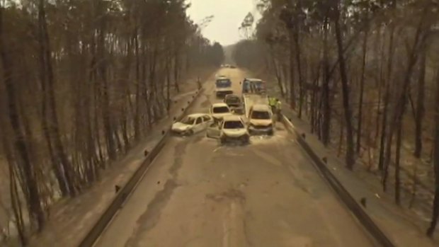 Drone video shows burnt cars on the road between Pedrogao Grande and Figeiro Dos Vinhos, Portugal, after a forest fire on Sunday.