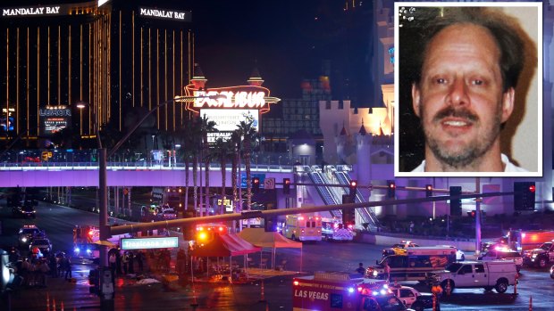 Stephen Paddock (inset) set up cameras up in his room in the Mandalay Bay hotel, police said.
