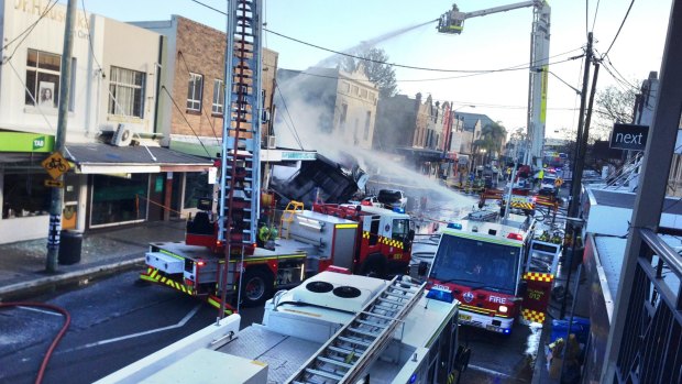 Firefighters at the scene of the Rozelle blast. 