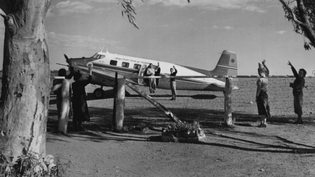 A Flying Doctor plane leaving a homestead after a medical visit.