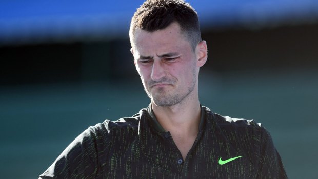 Tough times: Bernard Tomic loses to Lorenzo Sonego during qualifying for the Australian Open.