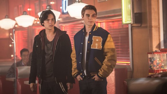 Cole Sprouse as Jughead Jones and K.J. Apa as Archie Andrews in <i>Riverdale</i>.