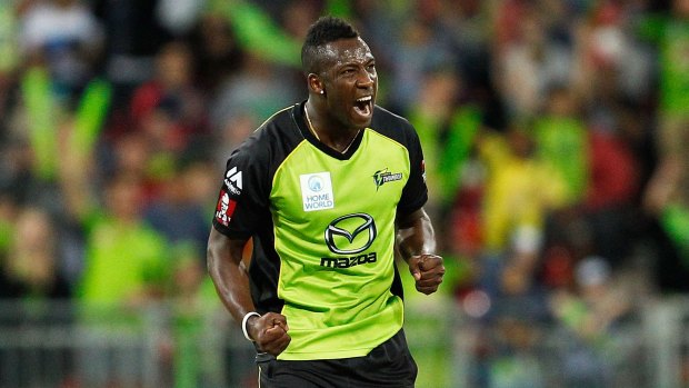 Aussie links: Andre Russell in action for the Sydney Thunder during the recent Big Bash League.