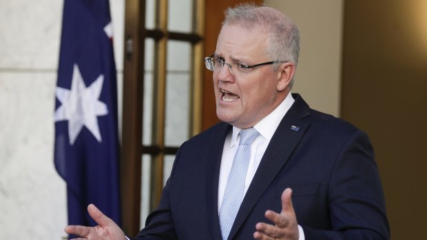 Prime Minister Scott Morrison during a press conference to discuss the pandemic. 