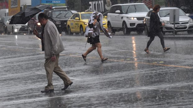Heavy rain hits Melbourne's CBD on Friday.