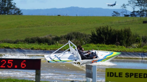 You drive the jetboat at Auckland's Superthriller Jetsprint.