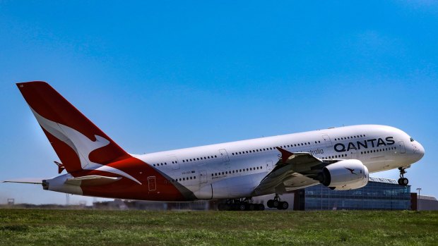 A Qantas A380 takes off from Dresden last month after undergoing refurbishment. 