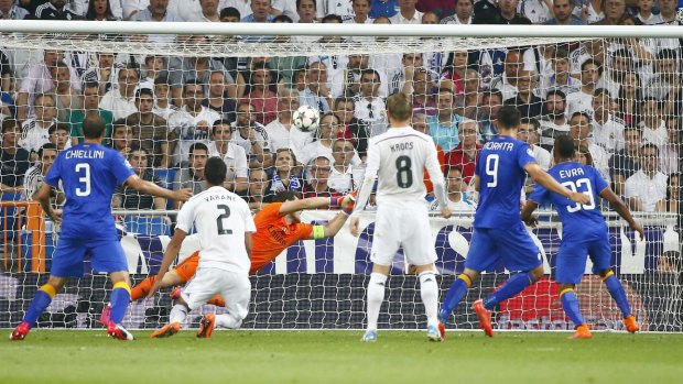 Crucial strike: Alvaro Morata scores the valuable away goal for Juventus.