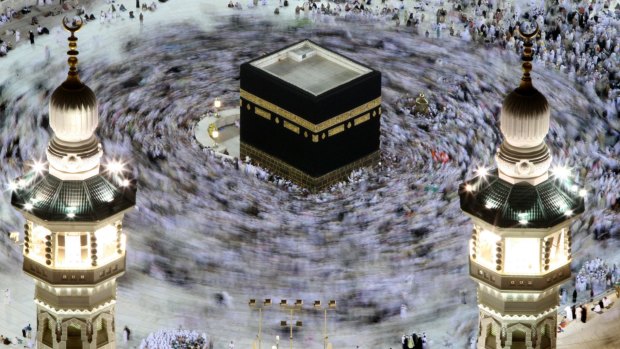Tens of thousands of Muslim pilgrims move around the Kaaba inside the Grand Mosque during the annual Haj in Mecca in 2009.