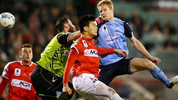 Matt Simon of Sydney FC scores a goal during an FFA Cup clash with the Wollongong Wolves in August.