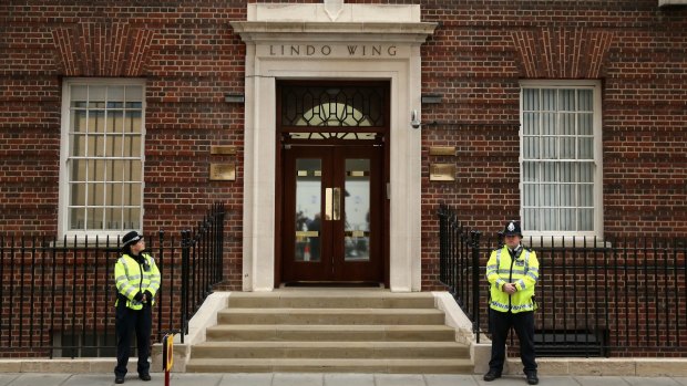 Police guard the Lindo Wing after it was announced the Duchess of Cambridge has been admitted.