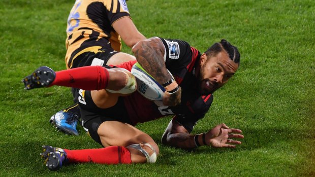 Try time: Former Red and Wallaby Digby Ioane crosses for the Crusaders.