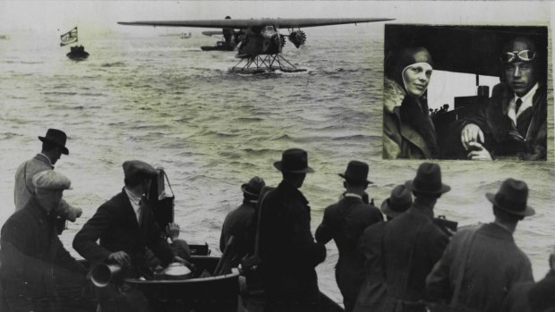 Amelia Earhart, who accompanied Captain Stultz, pilot, and Mr Gordon ,navigator, in their successful flight across the Atlantic from Newfoundland to Wales on June 19 in the monoplane "Friendship" seen arriving at Southampton in 1928.