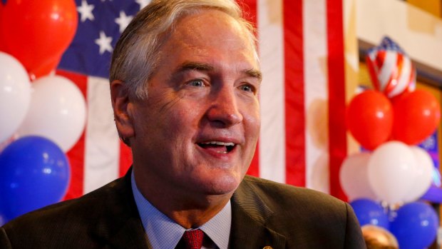Senator Luther Strange speaks to supporters as he concedes the Republican primary runoff for US Senate to Roy Moore.