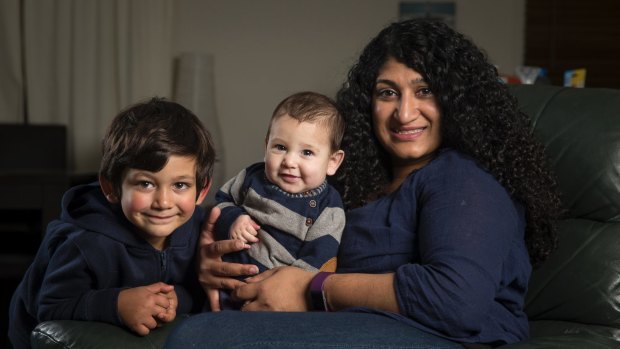 Tania Fernandes with
children Myles and Theo.